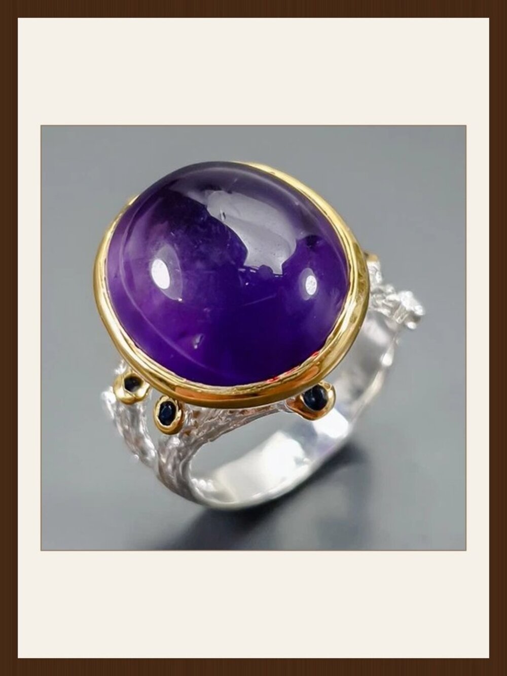 Ring 11CT Amethyst with Sapphire Accents 925 Size 7.5